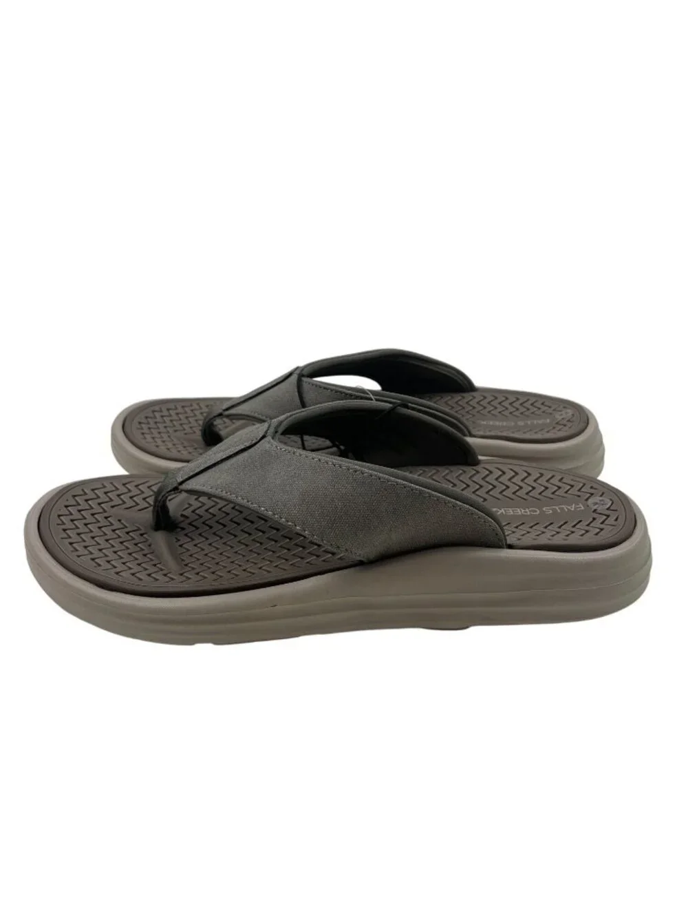 Falls Creek Mens Size Medium (7-8) Gray Canvas Rubber Flip Flops